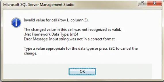 Invalid value for cell (row1, column 3)